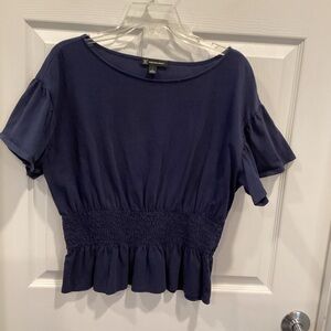 INC International Concepts Dark Blue Smocked Blouse